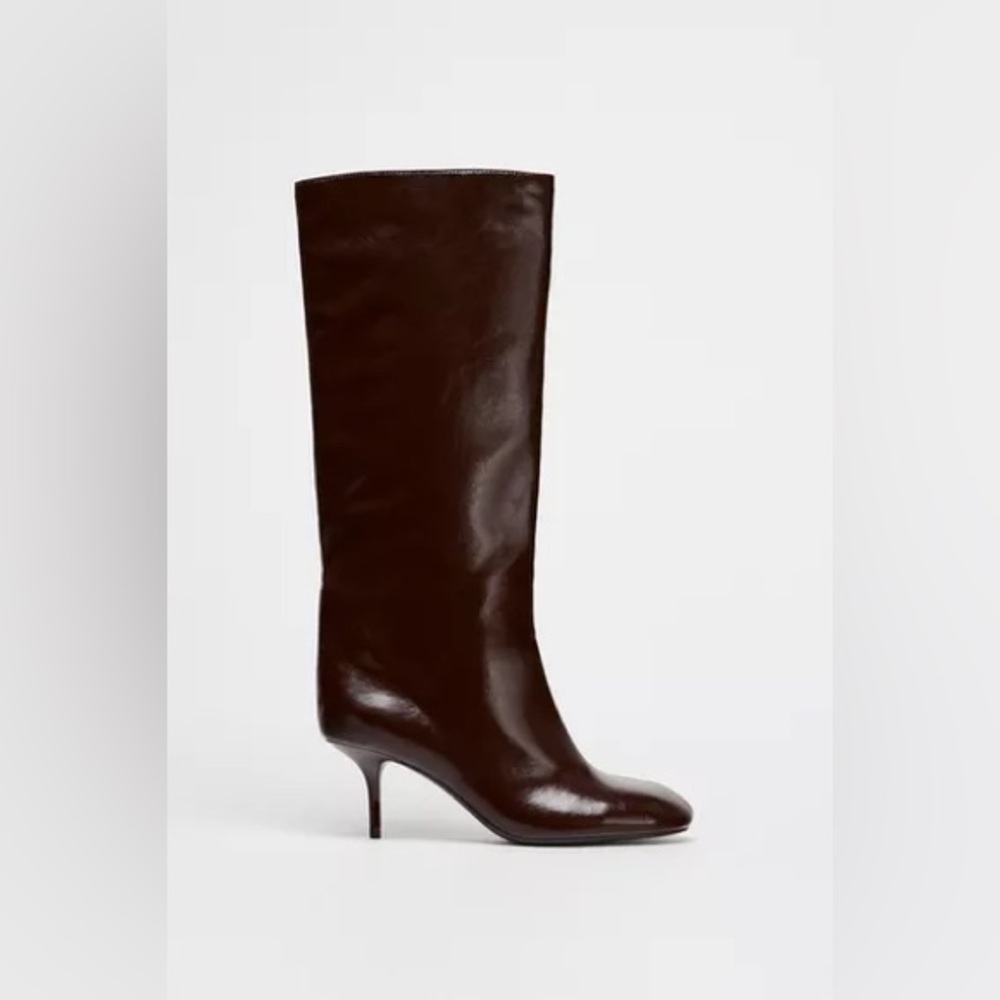 Zara Burgundy Boots Kitten Heel Size 41